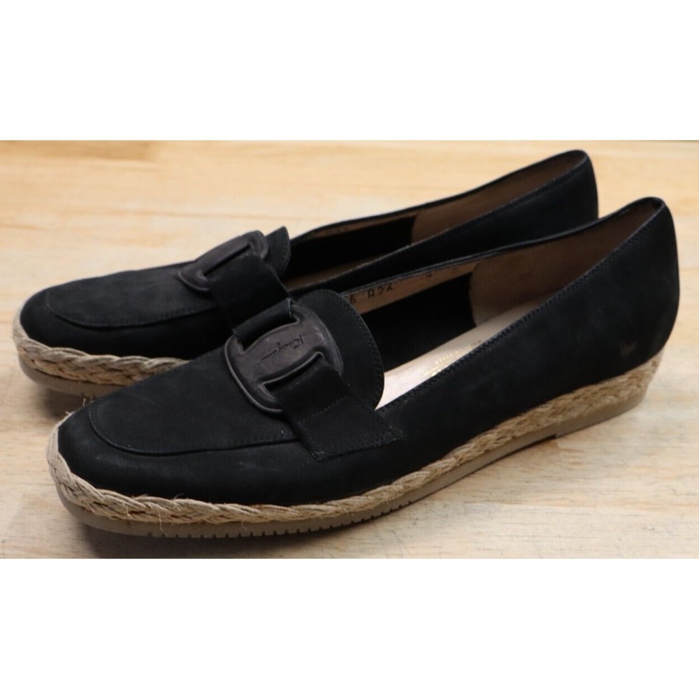 SALVATORE FERRAGAMO BOUTIQUE Womens 7 B Black Suede Leather Low Heel Wedges